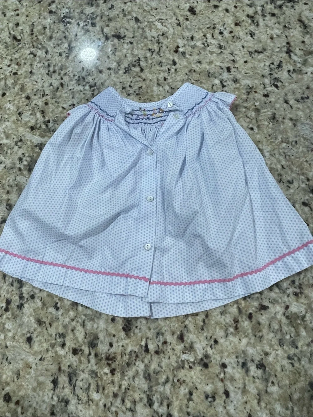 Baby Girls White Dot Smocked Dress with Pink Trim and Matching Diaper Cover